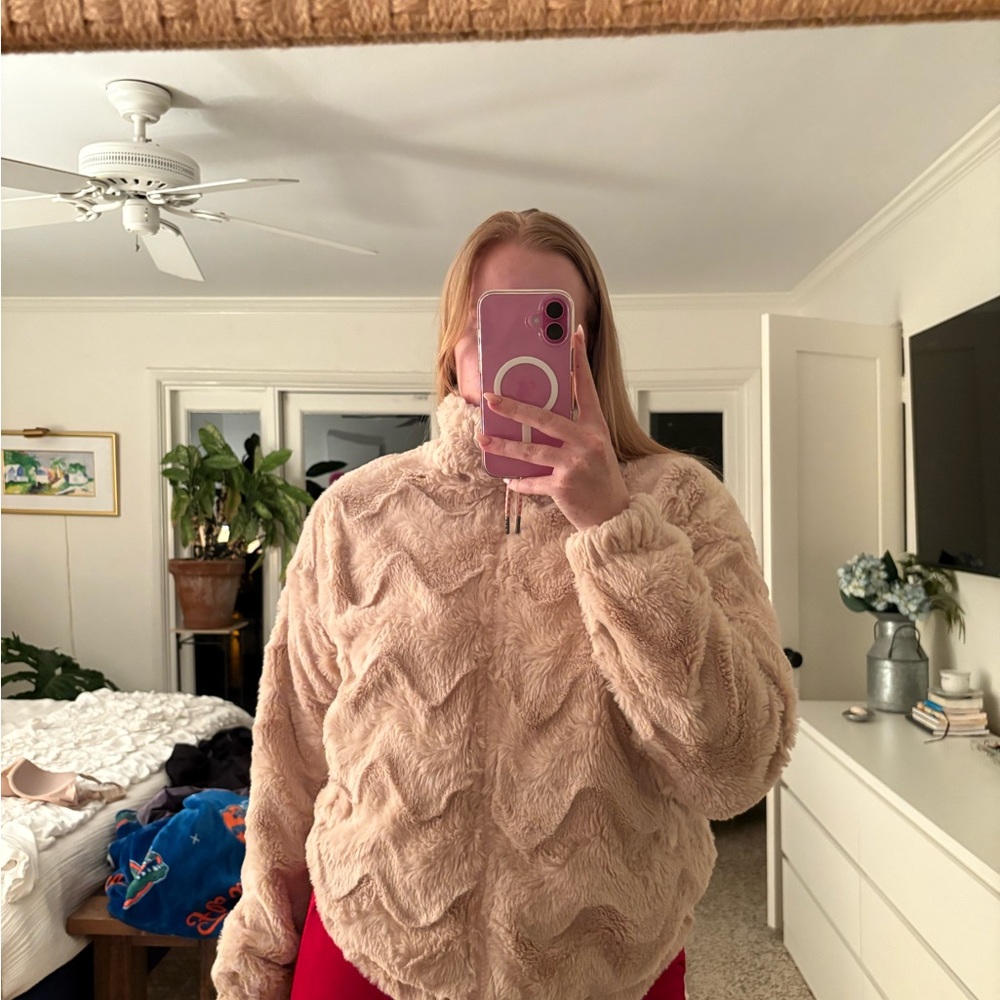 Urban Outfitters Cream and Pink Teddy Jacket